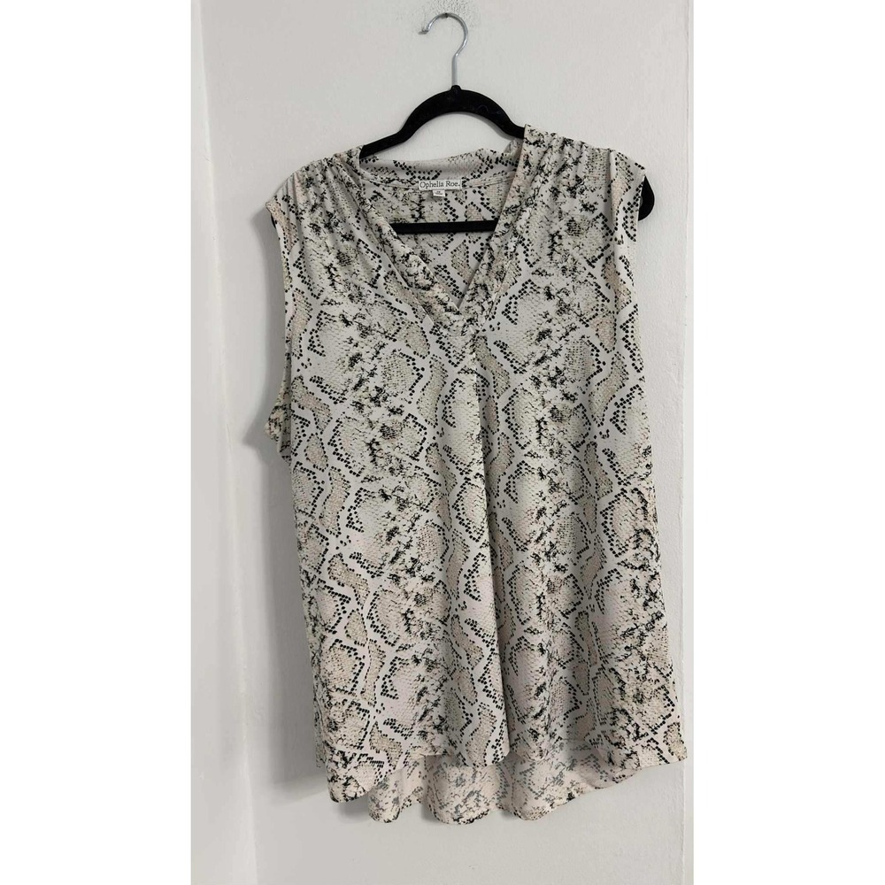 Ophelia Roe Snake Print Sleeveless Blouse 1X Stretch V Neck High Low Hem